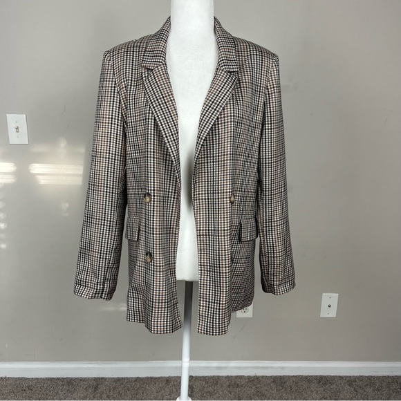 NWT FAB’RIK KENDY PLAID DOUBLE BREASTED BLAZER SIZE MEDIUM BROWN - Picture 3 of 11